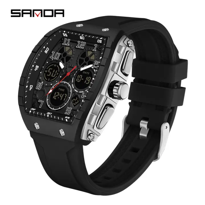 Reloj De Pulsera Digital SANDA Para Hombre Resistente Al Agua Con Display LED Y Múltiples Funciones Deportivas Y Militares De Silicona - 1