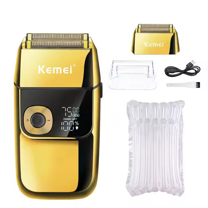 Kemei KM-2028 Afeitadora Eléctrica Recargable De Metal Toda Metal Afeitadora Para Hombres Cuchilla De Acero Inoxidable Recargable Por USB Con Recortador - 1