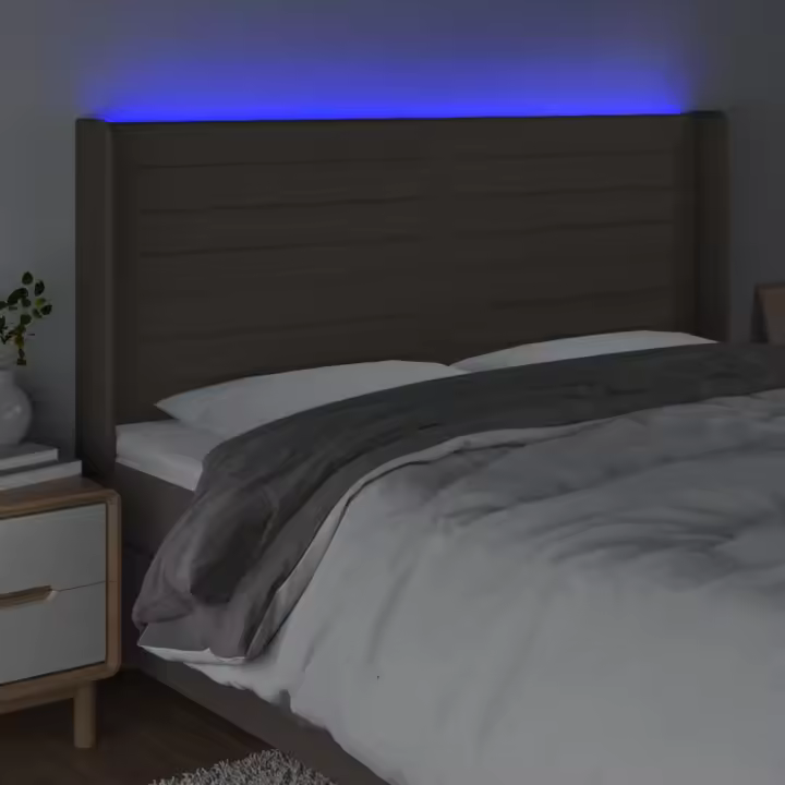 vidaXL Cabecero con LED de tela gris taupe 203x16x118/128 cm - 1