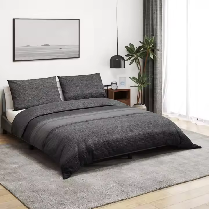 Juego de funda nórdica algodón gris oscuro 200x200 cm - 1