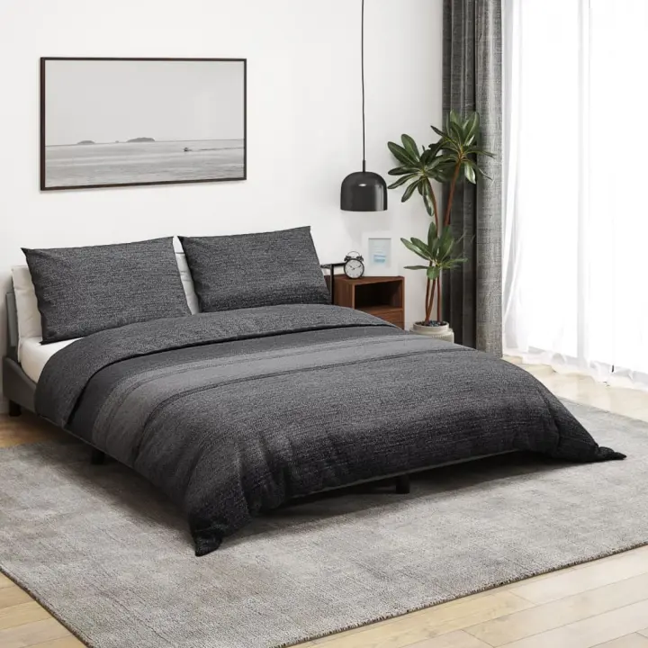 Juego de funda nórdica algodón gris oscuro 200x200 cm - 1