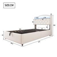 Cama Infantil Multifuncional Tapizada Beige 90x200 cm | Espacio de Almacenamiento with Iluminación LED + Cargas USB | Colchón Antibacteriano y Antiácoches Incluido | Doble Almacenamiento Subcama + Diseño Anti-Trasiego y Fácil Movilidad - details 9