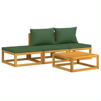 VIDAXL juego de muebles de jardín de 4 piezas hechas en madera maciza de acacia con cojines verdes - 1