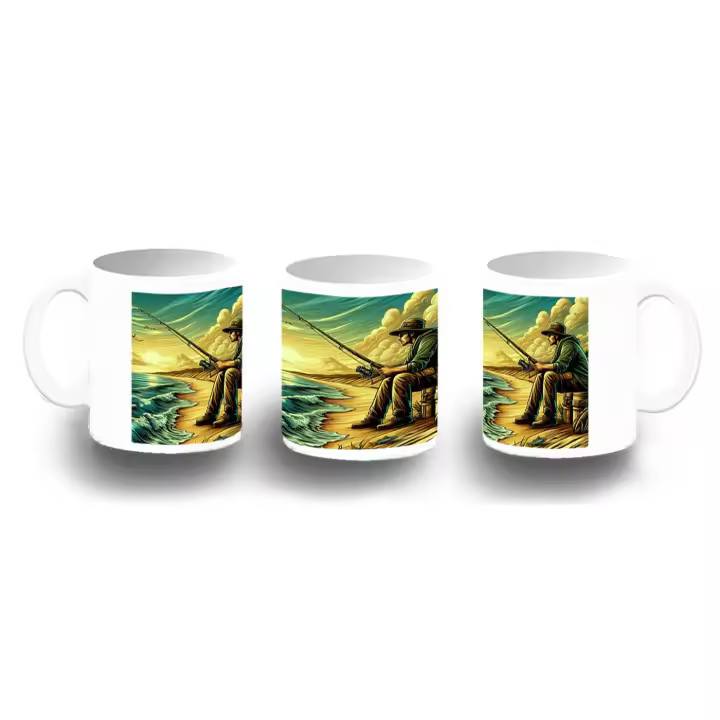 MERCHANDMANIA TAZA FOTOLUMINISCENTE atardecer pesca pescador playa agua verano brilla oscuridad - 1
