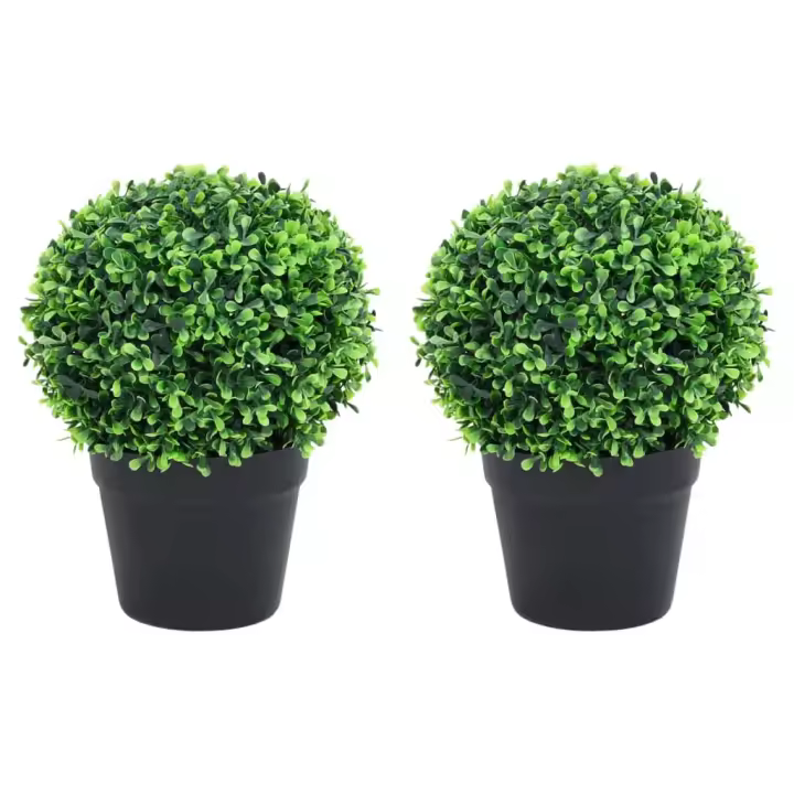 vidaXL Plantas de Boj Artificial Forma Bola Maceta (2 unidades) Verde Topiario Dimensiones 19 x 27 cm, 23.5 x 32 cm, 29.5 x 37 cm - 1