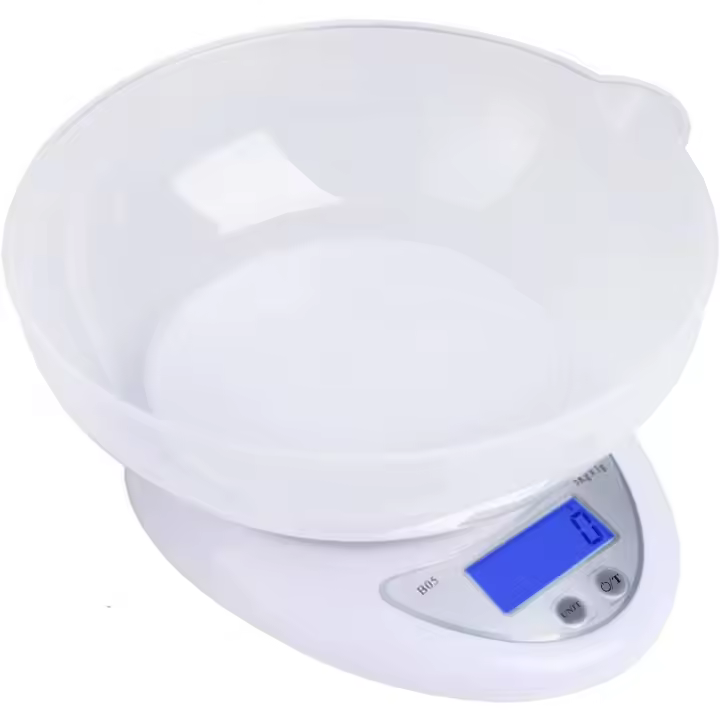Báscula de cocina con cuenco mezclador, cosas para la cocina, báscula de alimentos multifunción, pesa alimentos hasta 11 libras/5 kg, con función de tara, pantalla LCD grande - 1