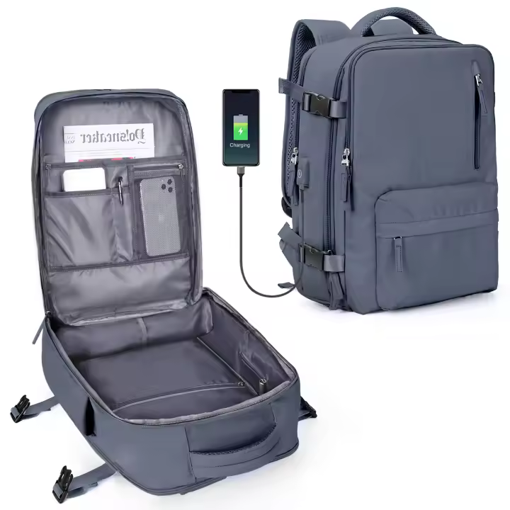 Mochila De Viaje Negocios Con USB Para Hombres Y Mujeres Mochila Antirrobo Con Compartment Para Portátil Aprobada Por Aerolíneas Capacidad De 36-55 Litros Material De Nylon - 1