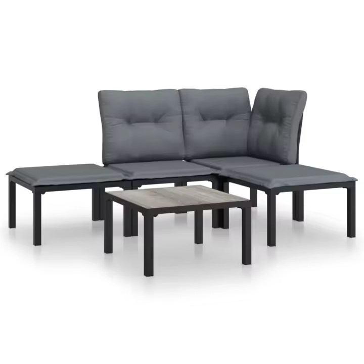 vidaXL Juego de muebles de jardín 5 pzas ratán sintético negro y gris - 1