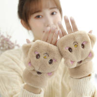 Guantes De Piel De Conejo Y Gato Para Mujer Guantes De Invierno De Plush Cálidos Y Suaves Medio Dedo Flexibles Y Gruesos - details 23