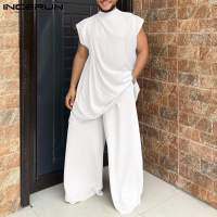 Nueva Conjunto De Ropa Para Hombres Estilo Musulmán Con Mangas Bajadas Pliegues Cuello Medio Media Longitud Pantalones Sueltos 2 Piezas Tallas S-5XL INCERUN 2024 - details 5