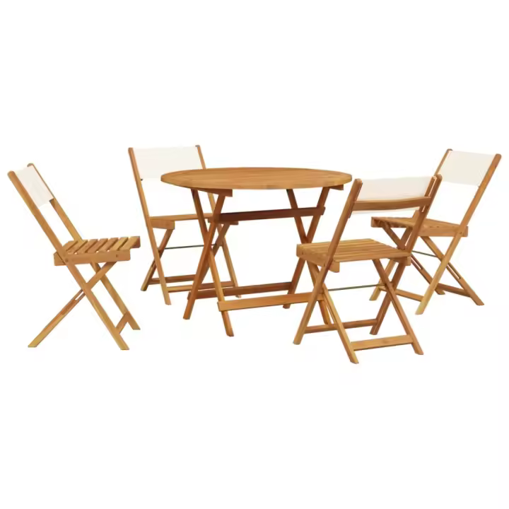 vidaXL Set de comedor de jardín 5 pzas tela madera maciza blanco crema - 1