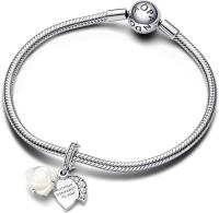 Pandora Moments - Colgante doble de plata de ley con corazón de rosa，Colgante doble rosa，Viene con un embalaje de caja de regalo completo. - details 2