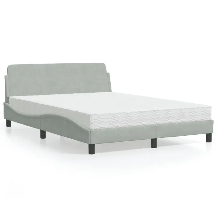 vidaXL Cama con colchón terciopelo gris claro 140x190 cm - 1