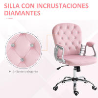 Vinsetto Silla de Escritorio Tapizada en Terciopelo Silla Giratoria con Altura Ajustable Reposabrazos y Decoraciones de Diamantes Carga 120 kg Silla para Estudio Dormitorio 59,5x60,5x93-103 cm Rosa - details 3