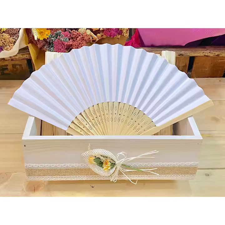 Lote de 40 abanicos de madera de bambú y papel en caja de madera decorada - regalos para invitados de boda, comuniones, bautizos, aniversarios, Detalles de boda y regalos de celebración para eventos - 1