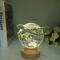 Lámpara De Noche LED 3D De Avión Saliendo De La Tierra Con Base Redonda De Madera Para Decoración De Dormitorio Regalo De Cumpleaños Para Niños Decoración Navideña - details 6