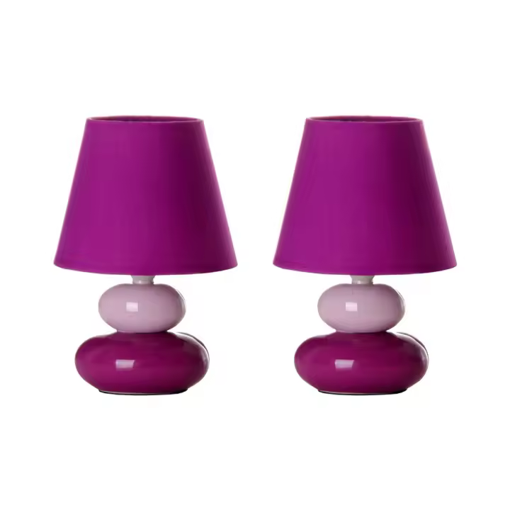 Lola Home Set de 2 lámparas de mesita de noche piedras de cerámica lila de Ø 15x22 cm - 1
