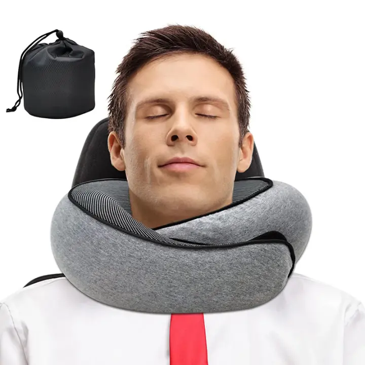 Almohada de viaje para el cuello, almohada en forma de U de espuma viscoelástica, soporte para el cuello de viaje estilo caracol, almohadas para dormir suaves ajustables portátiles para romper el mediodía - 1
