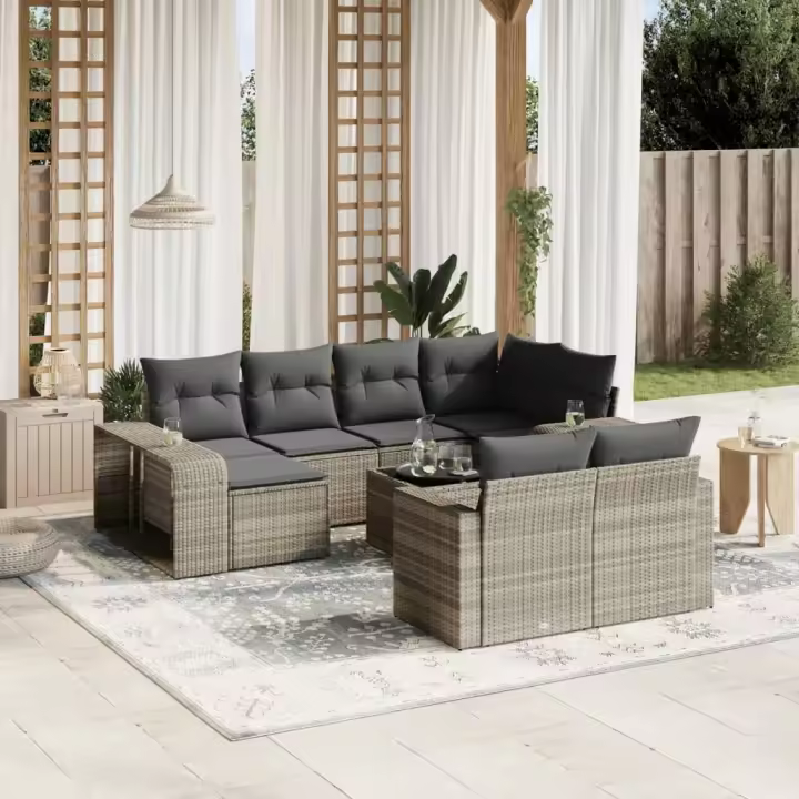 vidaXL Set de sofás de jardín 11 pzas y cojines ratán sintético gris - 1