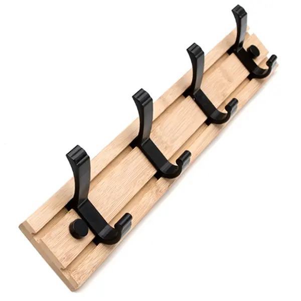 Abrigo Negro de Madera with 4 Ganchos de montaje para Colgar Abrigos, sombreros, bolsos, Toalleros - 1