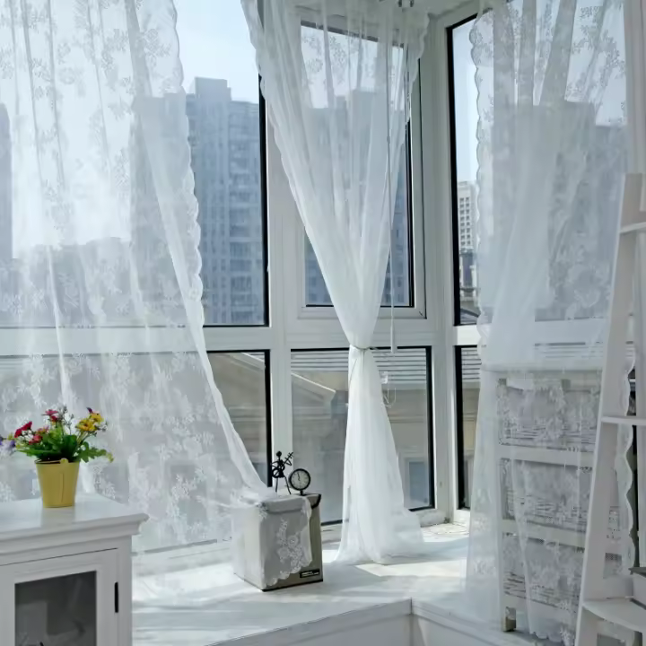 Cortina De Encaje Blanco Rosa Europeo Para Decoración De Hogar Tratamiento De Ventanas Para Sala De Estar Y Dormitorio Tela Voile Translúcida Sin Aislamiento Solar - 1