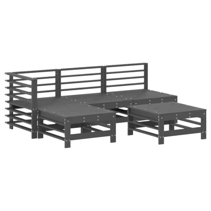 vidaXL Juego de sofás de jardín 5 piezas madera maciza de pino gris - 1