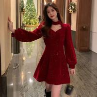 Vestido De Mujer Para Otoño Y Invierno Con Cintura Alta Y Cuello Navideño Vestido De Pierna Larga Y Manga Larga De Poliéster - details 9