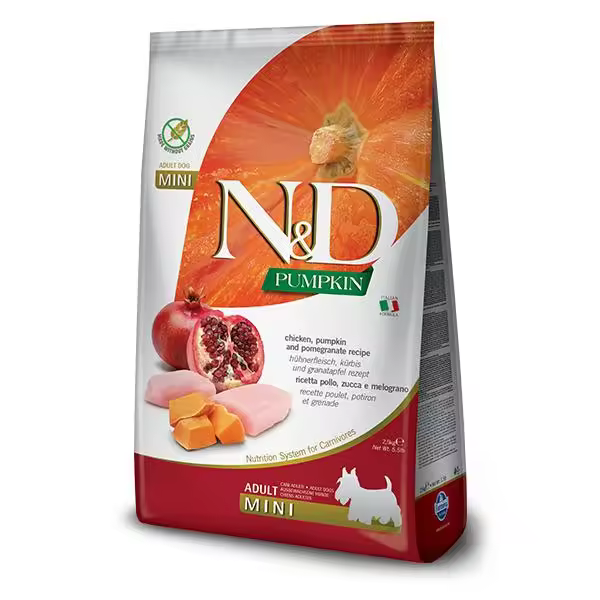 FARMINA N&D DOG PUMPKIN MINI POLLO 2,5KG / Alimento completo para perros adultos de razas de tamaño pequeño y mini. Elaborado a base de pollo, calabaza y granada. - 1