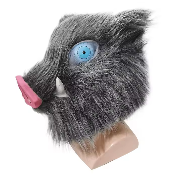 Máscara de látex de cosplay de Demon Slayer Kimetsu No Yaiba Hashibira Inosuke, máscara de peluche de algodón de cerdo, casco, accesorios para fiesta de mascarada, Anime de Halloween - 1