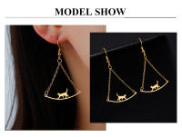 Pendientes Colgantes De Gato Caminante Dorado Cazador Para Mujer Joyería De Acero Inoxidable Regalo Kitten Drop Earrings - details 4