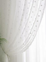 Cortina Blanca Romántica Con Pom Pom Translúcida Para Sala De Estar 1 Pieza Telaraña Sencilla Con Bolitas De Tule Transparente Para Decoración De Ventanas - details 6