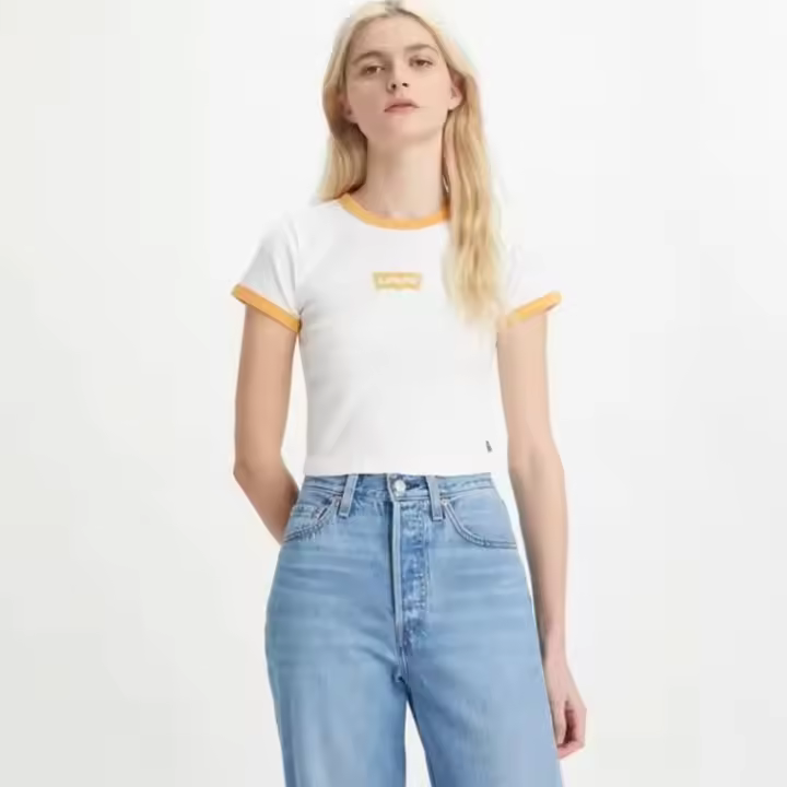 Camiseta Levi's Ringer Mini t-shirt tee - Minicamiseta Crop Top Levis para chica joven y mujer 100% algodón - Camiseta corta - L - 1