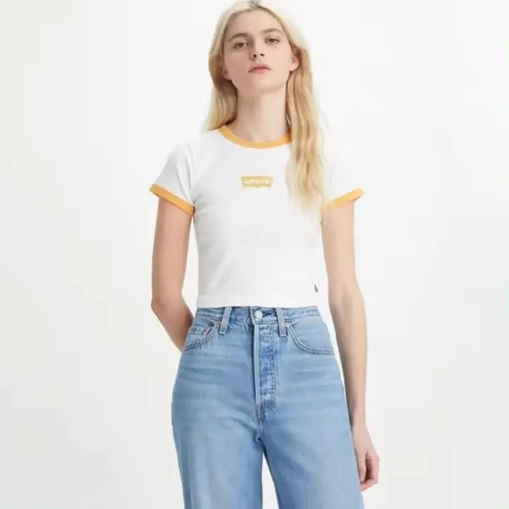 Camiseta Levi's Ringer Mini t-shirt tee - Minicamiseta Crop Top Levis para chica joven y mujer 100% algodón - Camiseta corta - L - 1