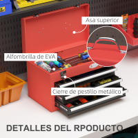 DURHAND Caja para Herramientas de Acero Maletín de Herramientas Portátil con 3 Cajones 1 Caja Superior y 1 Asa para Taller Garajes Hogar 45x24x27 cm Rojo - details 3