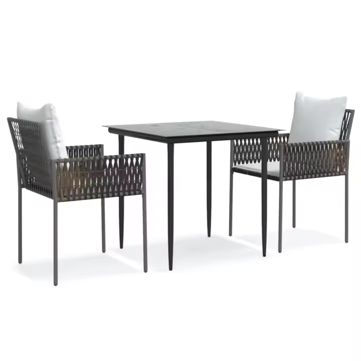 vidaXL Juego comedor jardín 3 piezas y cojines ratán sintético y acero - 1