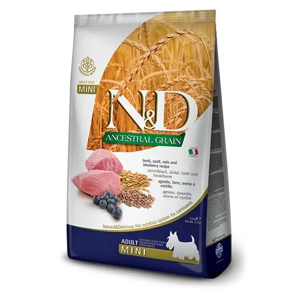 FARMINA N&D DOG ANCESTRAL MINI CORDERO 7KG / Alimento completo para perros adultos de razas de tamaño pequeño y mini. Elaborado a base de cordero, espelta, avena y arándanos. - 1