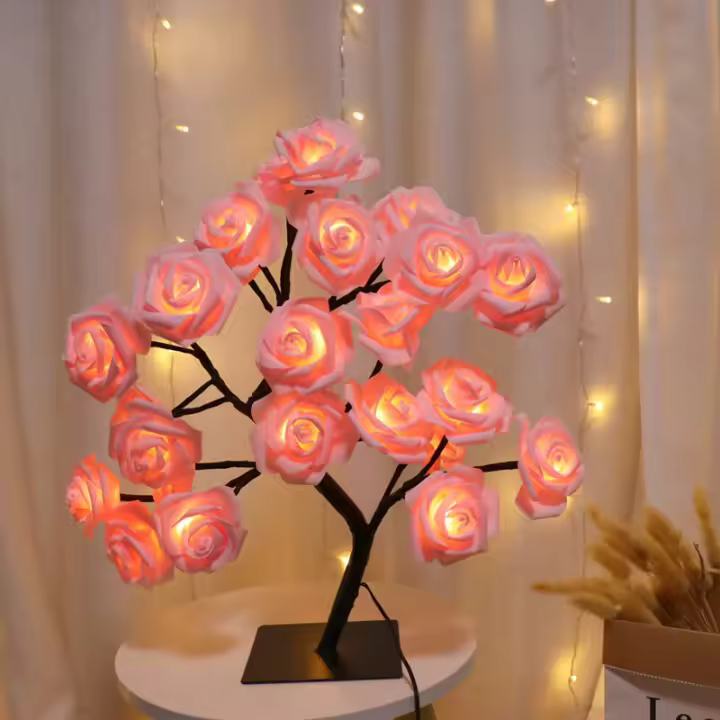 Lámpara De Mesa Artificial De Flores LED Con Luz De Navidad USB Para Decoración De Hogar Fiesta Boda Dormitorio Regalo - 1