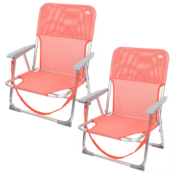Aktive - Pack 2 sillas playa plegables, fabricadas de textileno y aluminio, con respaldo fijo, miden 44x40x72 cm, tienen asa de hombro y topes antivuelco, soportan 100 kg, ligeras y resistentes, de asiento bajo - 1
