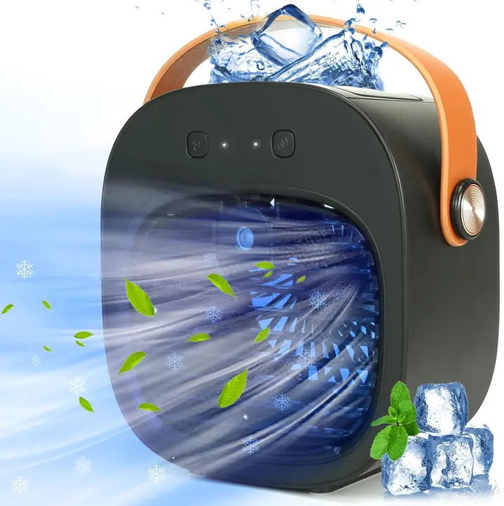 Aire acondicionado portátil, mini ventilador de aire acondicionado recargable de 5200 mAh, 3 velocidades de viento, silencioso y personal pequeño ventilador de aire para dormitorio, coche, hogar - 1