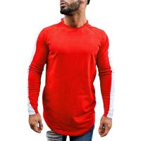 Camiseta De Algodón Patchwork Manga Larga Para Hombre Moda Otoño Casual Deportiva Clásica Con Bajo Arco Tees Tops - details 1