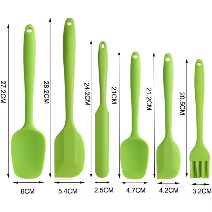 Juego de espátulas de silicona (6 piezas), color verde, antiadherentes, de goma y con núcleo de acero inoxidable, resistentes al calor, para cocinar. - 1