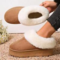Botas De Nieve Para Mujer De Cuero Sintético Con Interior De Algodón Y Suela Gruesa Antideslizante Botas Cálidas Sin Cordones Para Invierno - details 1