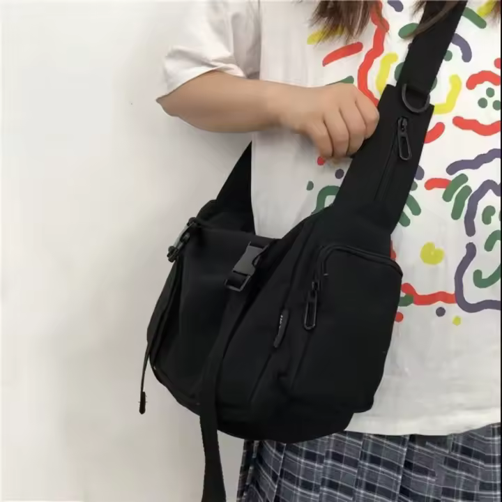Bolso Bandolera Grande Capacidad De Almacenamiento Para Mujer Y Hombre Estilo Retro Japonés Azul Oscuro Con Diseño De Cruz - 1