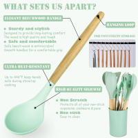 Juego de 12 Utensilios de Cocina de Silicona antiadherentes with Mango de Madera, Pala, espátula, batitores de Cuervos, Caja de almacenamiento, utensiilios Saludables para hornear, 12 piezas - Envio desde España - details 0