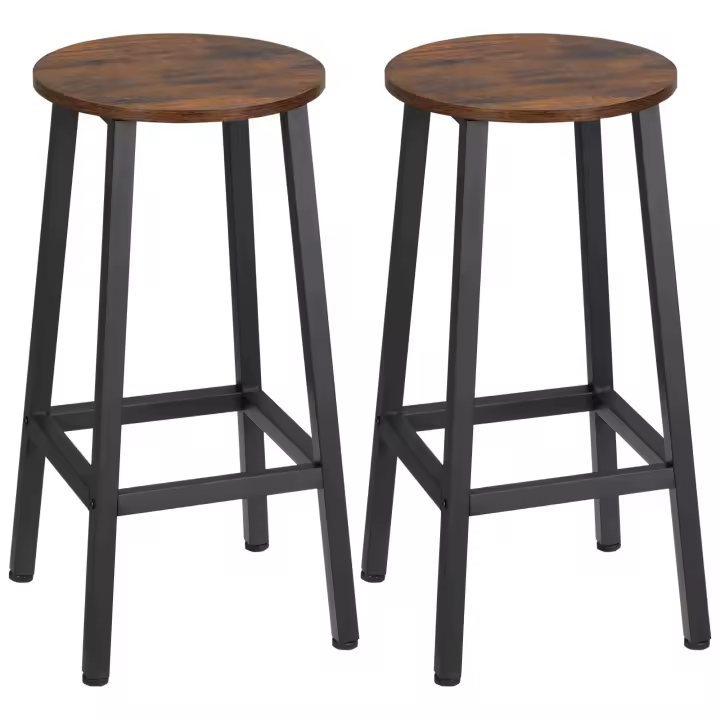 HOMCOM Juego de 2 Taburetes Altos de Cocina Taburetes de Bar con Patas de Acero y Reposapiés para Salón Comedor Bar Carga 75 kg 32,5x32,5x65 cm - 1