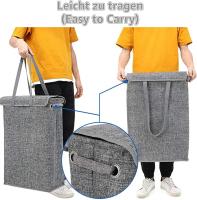 Basto de ropa Sucia plegable gris con tapa, 45 L, Estrecho y bajo, Con ASA, Pequeño para baño y dormitorio. - details 2