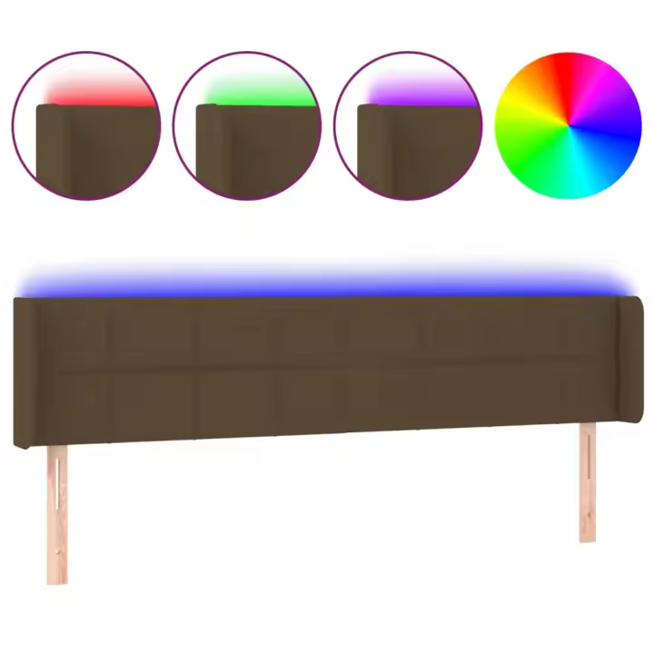 vidaXL Cabecero con LED de tela marrón oscuro 203x16x78/88 cm - 1