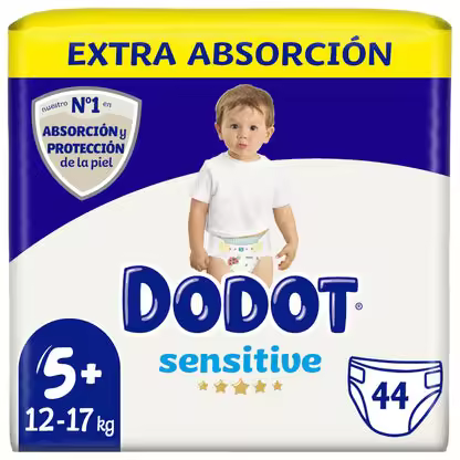 DODOT Sensitive - Pañales, 11 A 16 Kg, Blanco, Talla 5+, Vanilla, 44 Unidad - 1