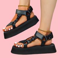 Sandalias de Velcro de Suela Gruesa para Mujer, estilo europeo y Americano, sandalias de Playa a juego con Colores. - details 1
