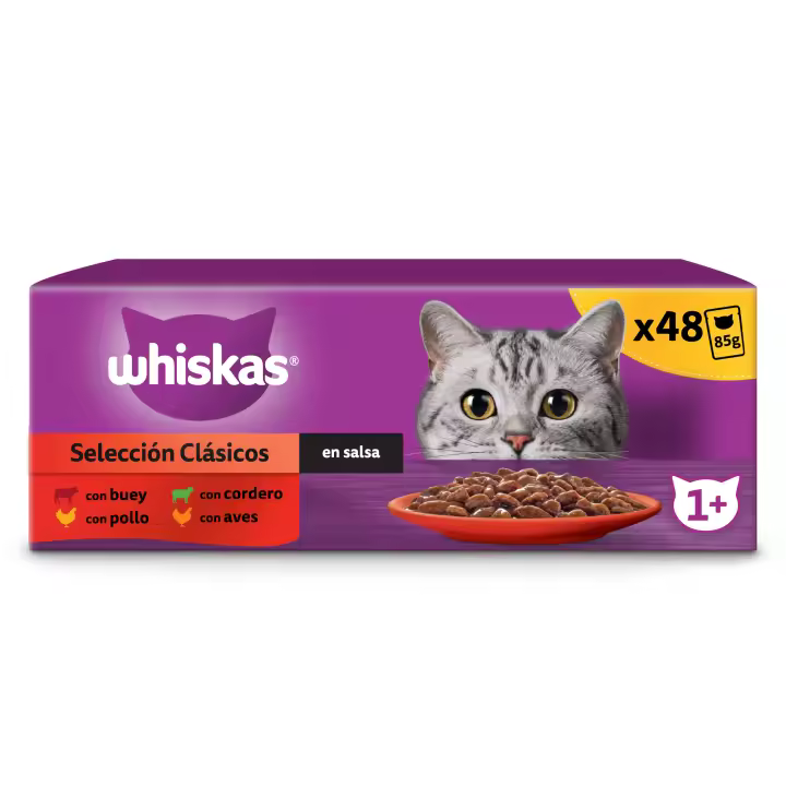 Whiskas Comida Húmeda para Gatos Adultos Selección Clásicos en Salsa Multipack 4x12x85g - 1